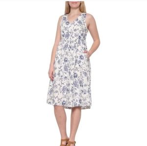 NWOT Cynthia Rowley Blue And White Midi Dress With Pockets